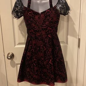 Burgundy red with black lace mini dress size 5